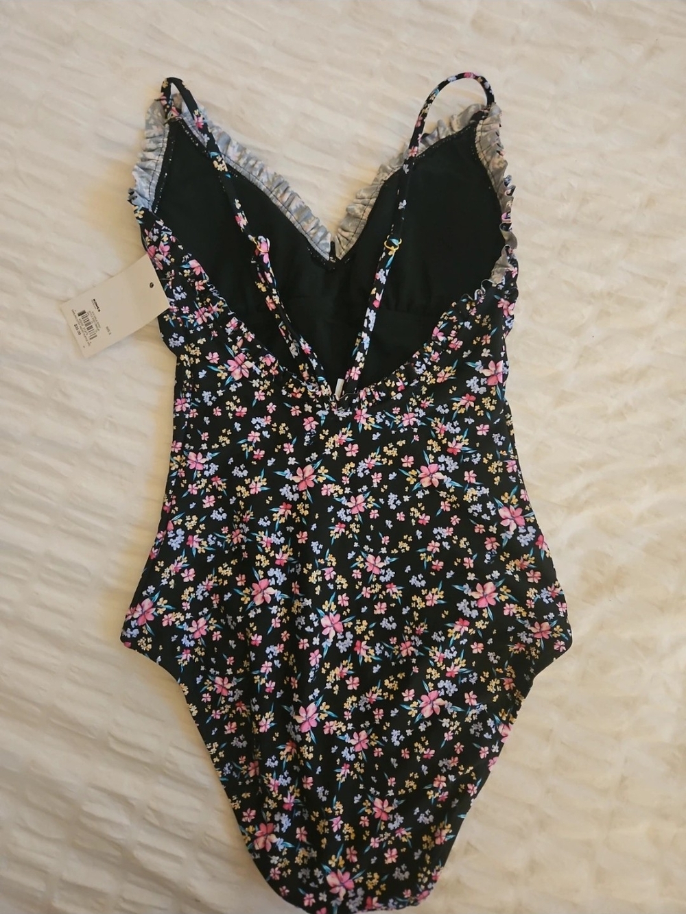 Juniors Black Floral One-Piece Swimsuit SZ Small - Picture 2 of 3